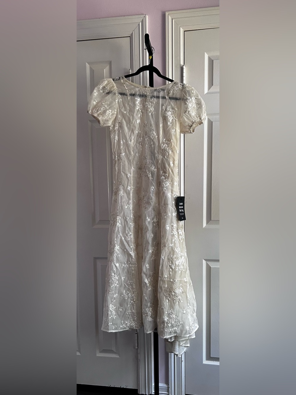 Lulus Elfrieda Cream Floral Embroidered Puff Sleeve Midi Dress Medium New NWT - Picture 3 of 10